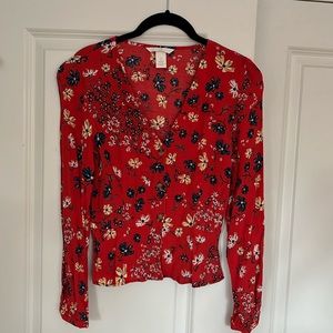 H&M Red Floral Blouse